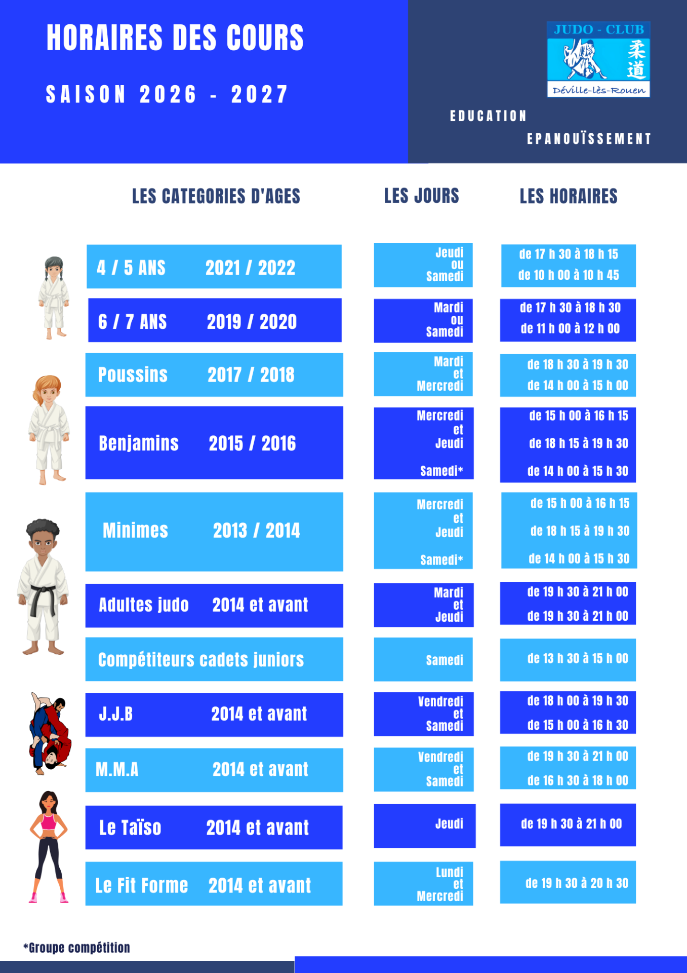 Horaires de cours 2026 2027